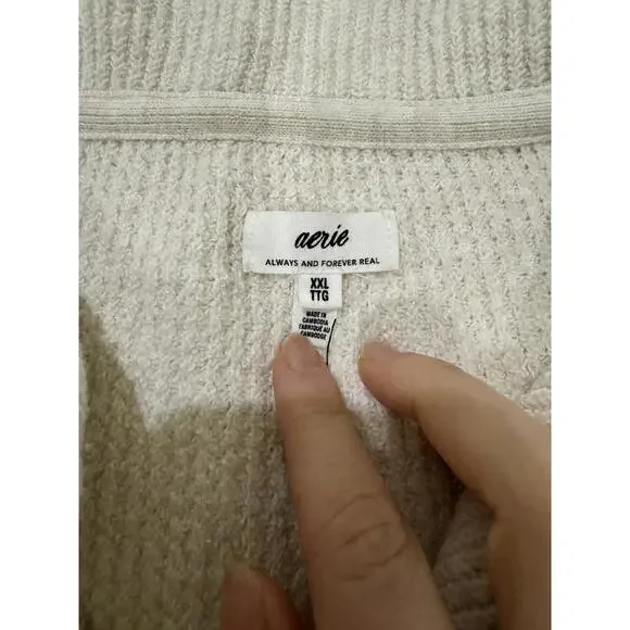 Aerie Beige Cozy Up Oversized Waffle Knit Button Sweater- Size XXL - Picture 8 of 9